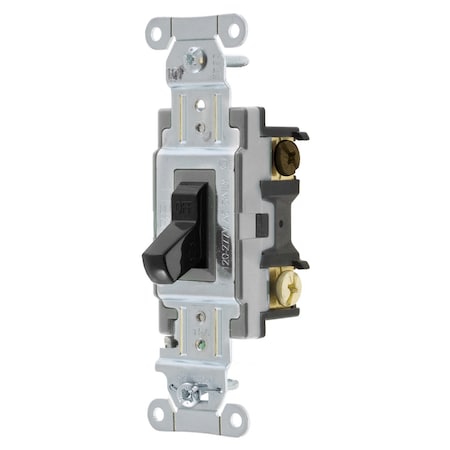 Hubbell Wiring Device-Kellems Switches and Lighting Controls, Toggle Switch, Commercial Grade, Three Way, 15A 120/277V AC, Side Wired, Black Toggle CS315BK